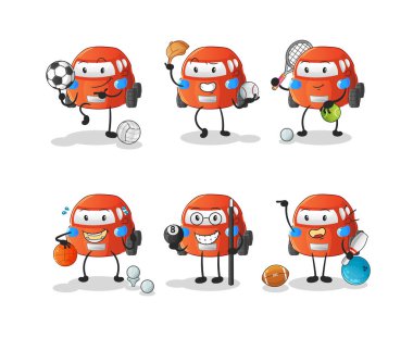 car sport set character. cartoon mascot vector