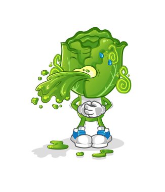 cabbage head cartoon throw up. cartoon mascot vector