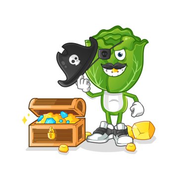 cabbage head cartoon pirate with treasure mascot. cartoon vector