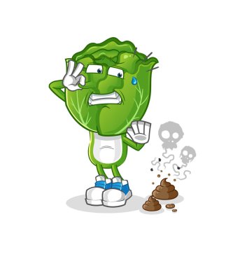 cabbage head cartoon with stinky waste illustration. character vector