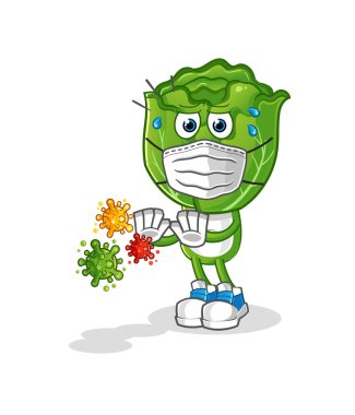 cabbage head cartoon refuse viruses. cartoon mascot vector