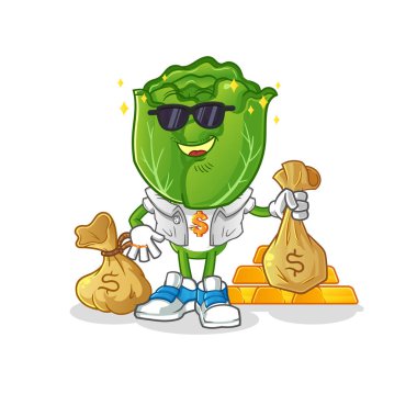 cabbage head cartoon rich character. cartoon mascot vector