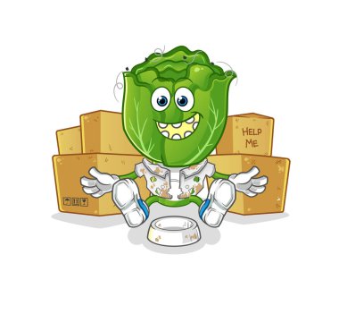 cabbage head cartoon homeless character. cartoon mascot vector