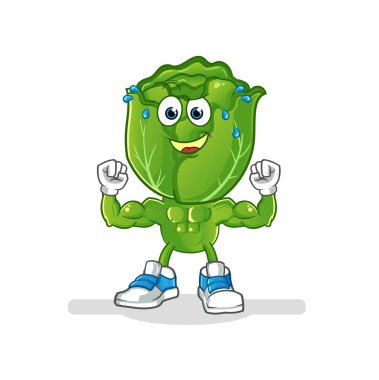 cabbage head cartoon muscular. cartoon mascot vector