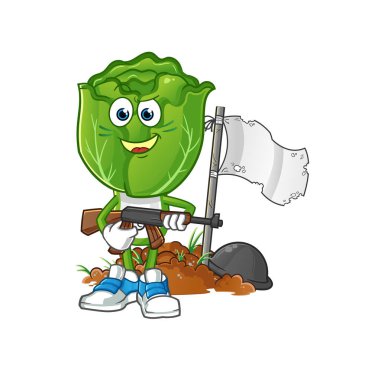 cabbage head cartoon army character. cartoon mascot vector