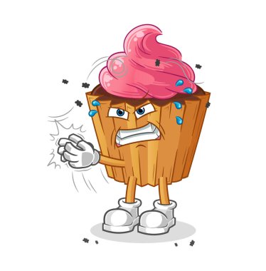 cupcake swat fly character. cartoon mascot vector