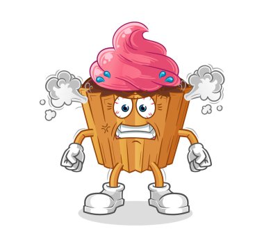 cupcake very angry mascot. cartoon vector