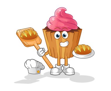 cupcake baker with bread. cartoon mascot vector