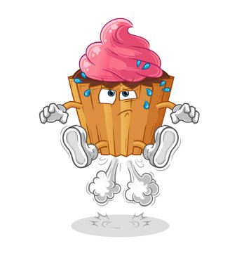 cupcake fart jumping illustration. character vector