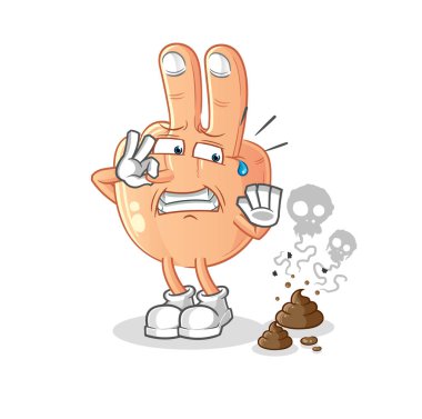 peace finger head cartoon with stinky waste illustration. character vector