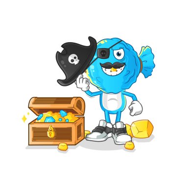 candy head cartoon pirate with treasure mascot. cartoon vector