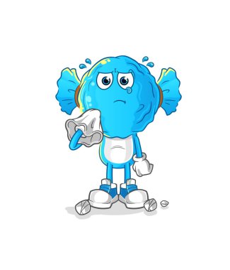 candy head cartoon cry with a tissue. cartoon mascot vector