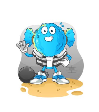 candy head cartoon criminal in jail. cartoon character