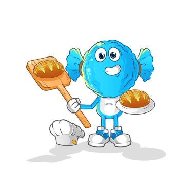 candy head cartoon baker with bread. cartoon mascot vector