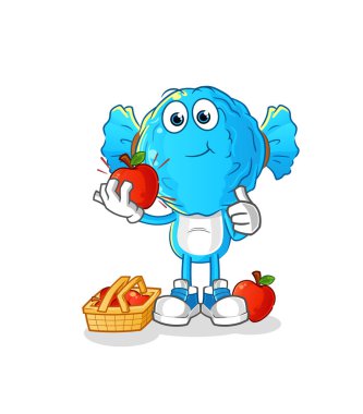 candy head cartoon eating an apple illustration. character vector