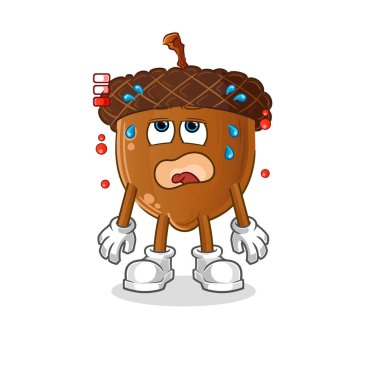 acorn head cartoon low battery mascot. cartoon vector