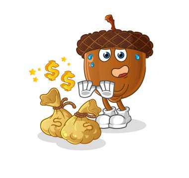 acorn head cartoon refuse money illustration. character vector