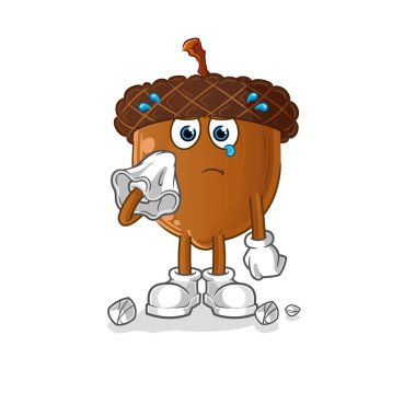 acorn head cartoon cry with a tissue. cartoon mascot vector