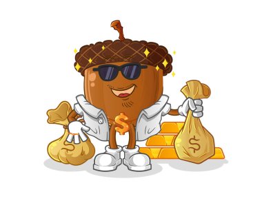 acorn head cartoon rich character. cartoon mascot vector