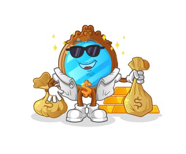 mirror rich character. cartoon mascot vector
