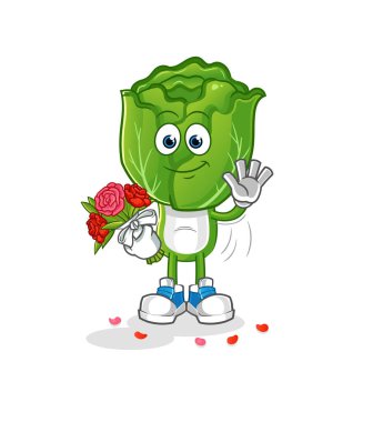 cabbage head cartoon with bouquet mascot. cartoon vector