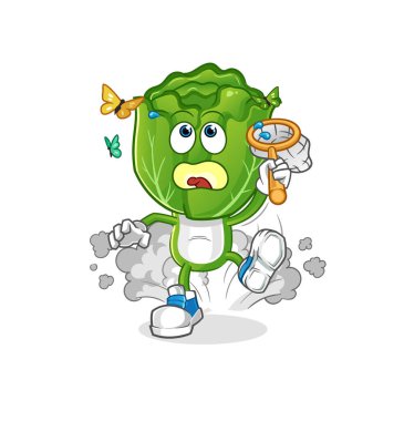 cabbage head cartoon catch butterfly illustration. character vector