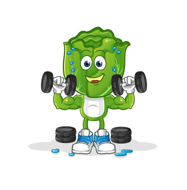 cabbage head cartoon weight training illustration. character vector