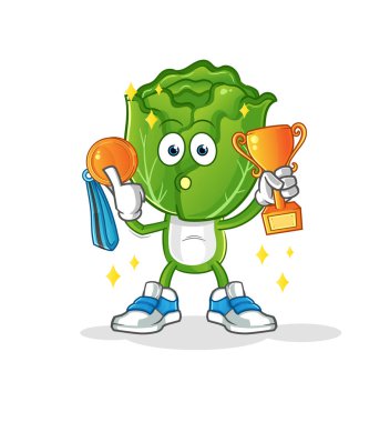 cabbage head cartoon winner with trophie. cartoon character