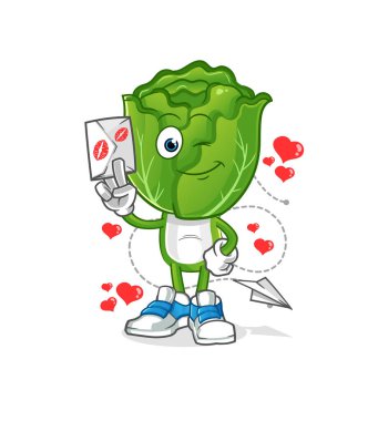 cabbage head cartoon hold love letter illustration. character vector
