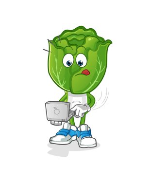 cabbage head cartoon with laptop mascot. cartoon vector