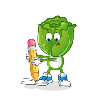 cabbage head cartoon write with pencil. cartoon mascot vector