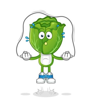 cabbage head cartoon jump rope exercise. character vector