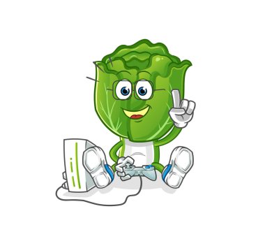cabbage head cartoon playing video games. cartoon character