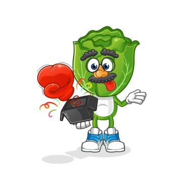 cabbage head cartoon prank glove in the box. cartoon mascot