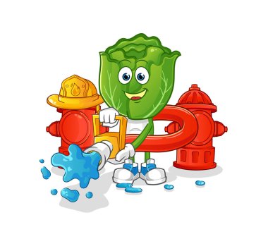 cabbage head cartoon firefighter vector. cartoon character