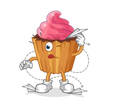 cupcake with paper plane character. cartoon mascot vector