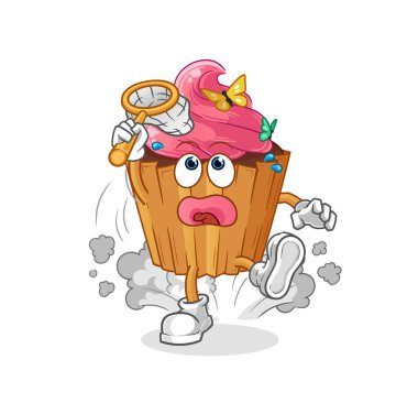 cupcake catch butterfly illustration. character vector