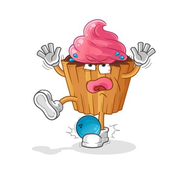 cupcake hiten by bowling cartoon. cartoon mascot vector