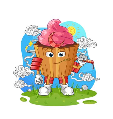 cupcake samurai cartoon. cartoon mascot vector