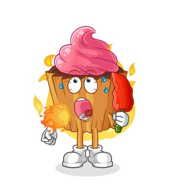 cupcake eat hot chilie mascot. cartoon vector