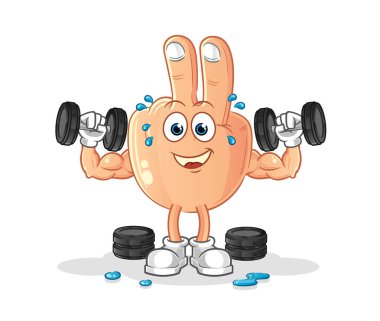 peace finger head cartoon weight training illustration. character vector