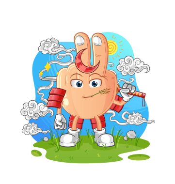 peace finger head cartoon samurai. cartoon mascot vector