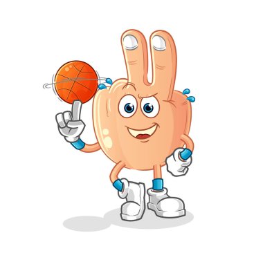 peace finger head cartoon playing basket ball mascot. cartoon vector