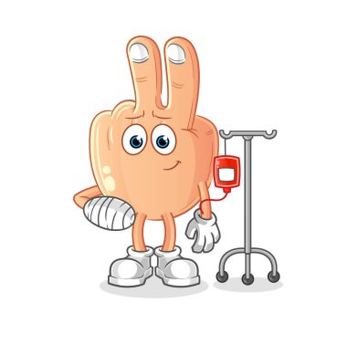 peace finger head cartoon sick in IV illustration. character vector