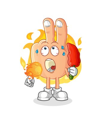 peace finger head cartoon eat hot chilie mascot. cartoon vector
