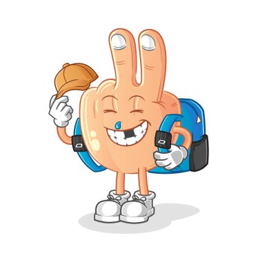 peace finger head cartoon goes to school vector. cartoon character