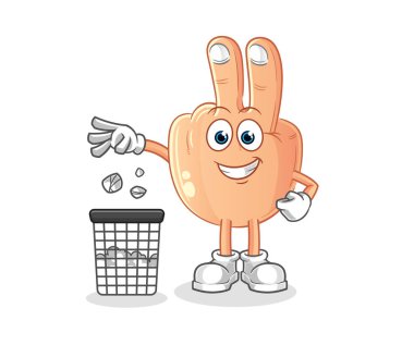 peace finger head cartoon Throw garbage mascot. cartoon vector