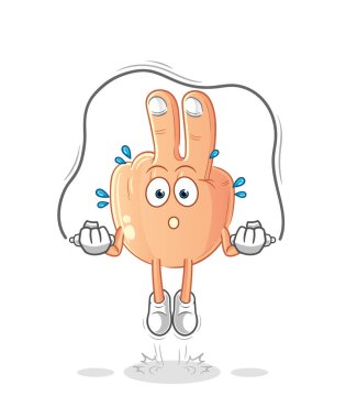 peace finger head cartoon jump rope exercise. character vector