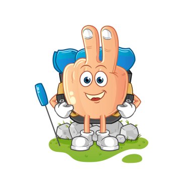 peace finger head cartoon go camping mascot. cartoon vector