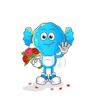 candy head cartoon with bouquet mascot. cartoon vector